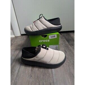 Crocs Classic Puff Moc Plush Clogs Lined Kid's 6 Women's 7.5 Beige Moth & Black